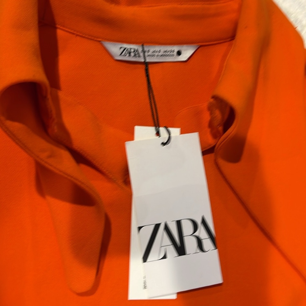 Zara Orange Long-Sleeve Shift Dress with Statement Collar - Picture 8 of 11